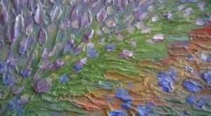 Close-up painting of the study for Monet's Impressionist painting.
